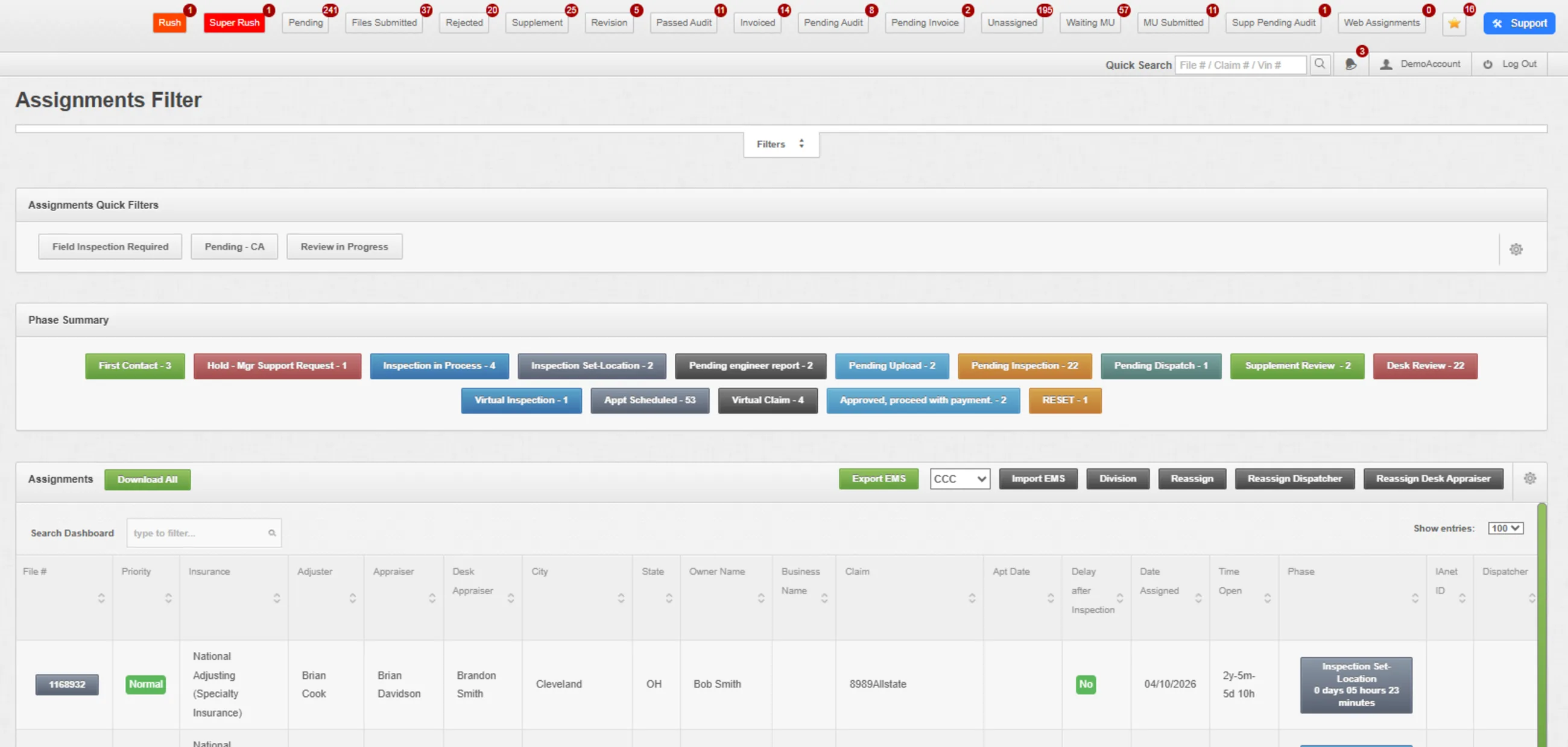 Claim Leader dashboard